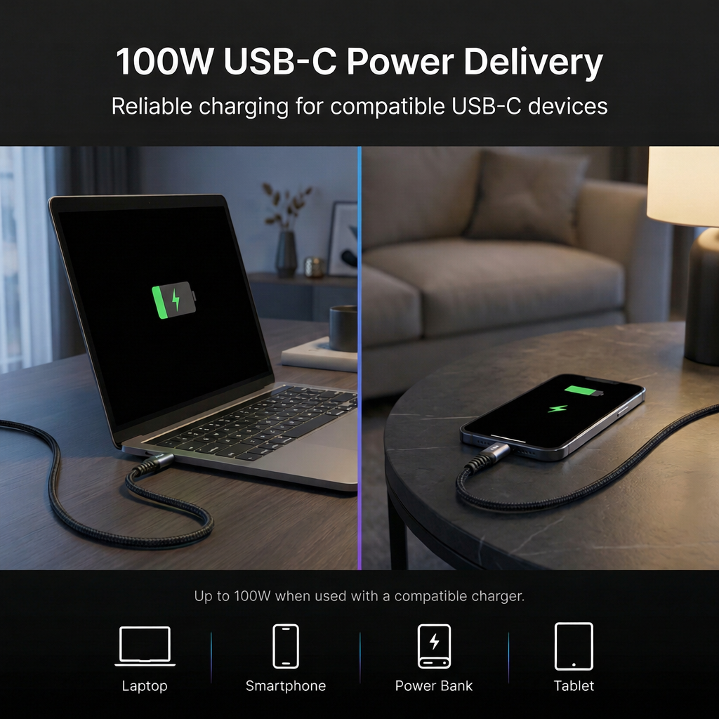 FIBIZ USB-C to USB-C Charging Cable – 2 m, 100 W (Single Pack)