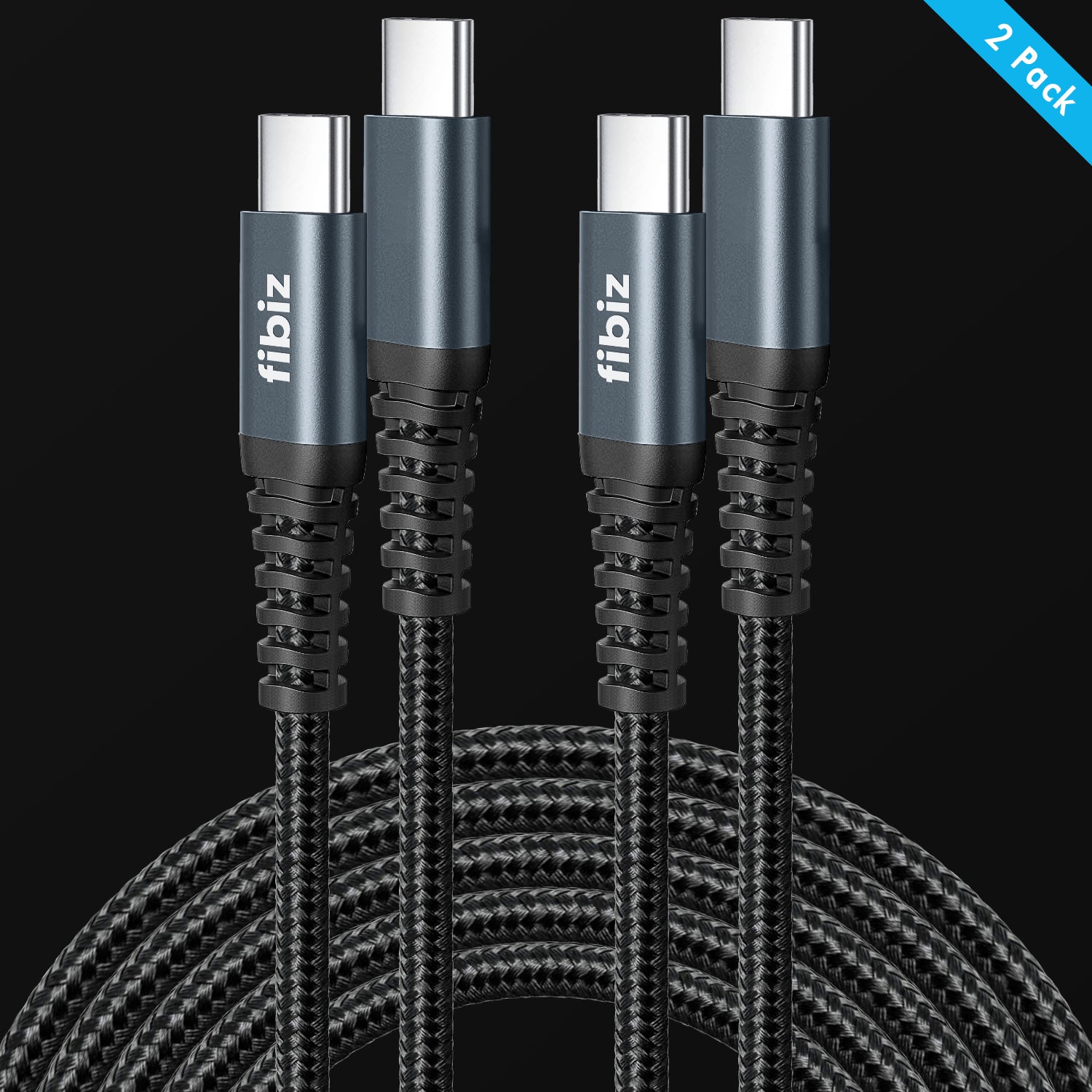 fibiz USB-C to USB-C Charging Cable – 2 m, 100 W (Double Pack)