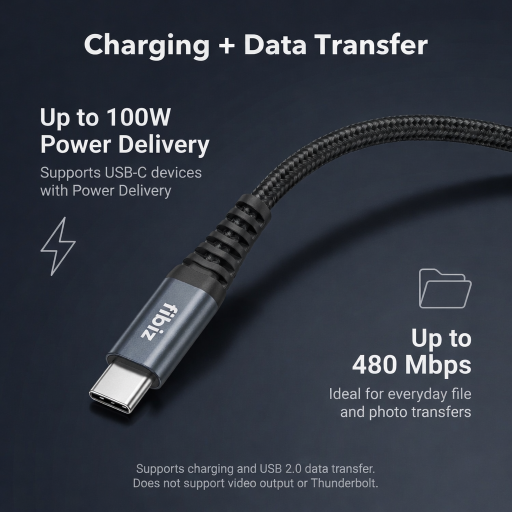 fibiz USB-C to USB-C Charging Cable – 2 m, 100 W (Double Pack)