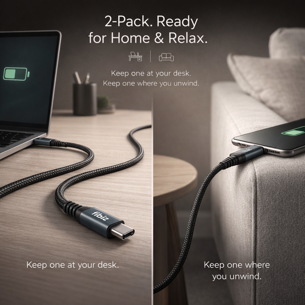 fibiz USB-C to USB-C Charging Cable – 2 m, 100 W (Double Pack)