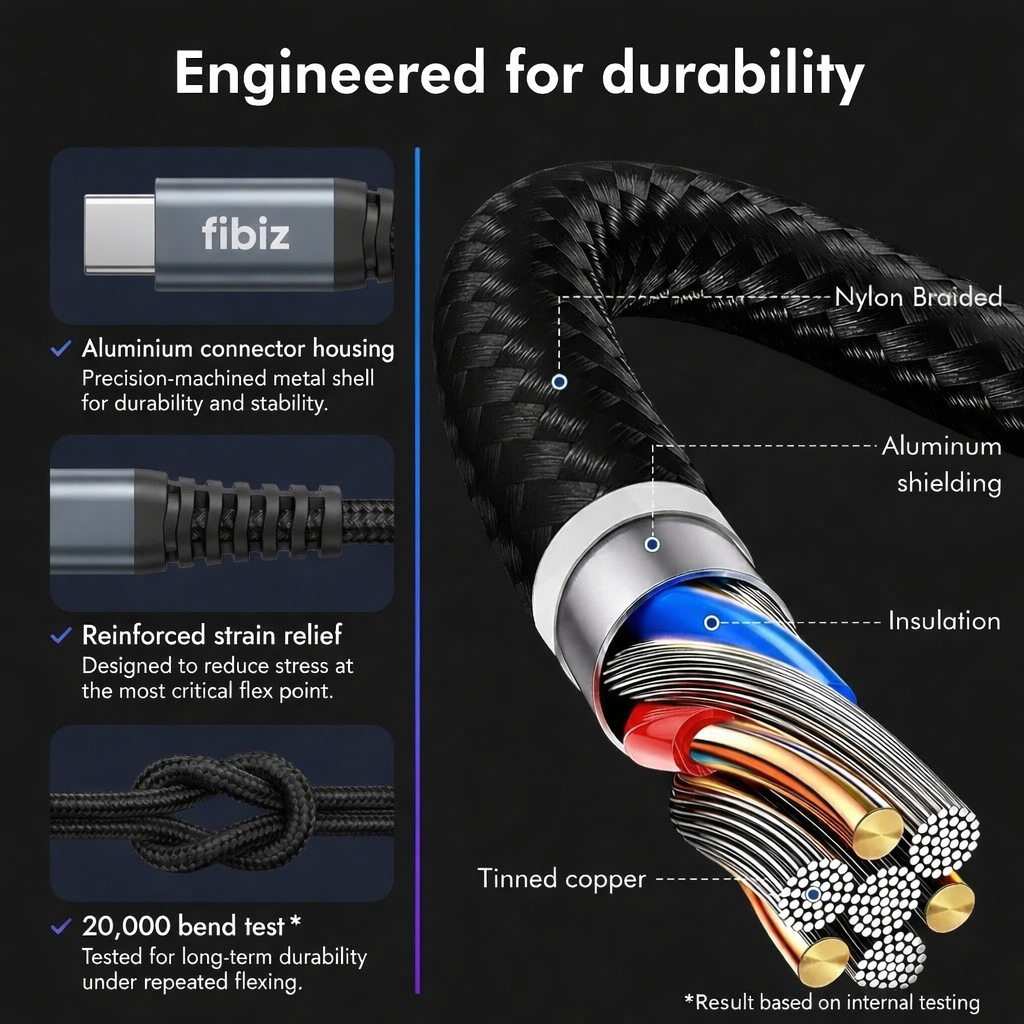 fibiz USB-C to USB-C Charging Cable – 2 m, 100 W (Double Pack)