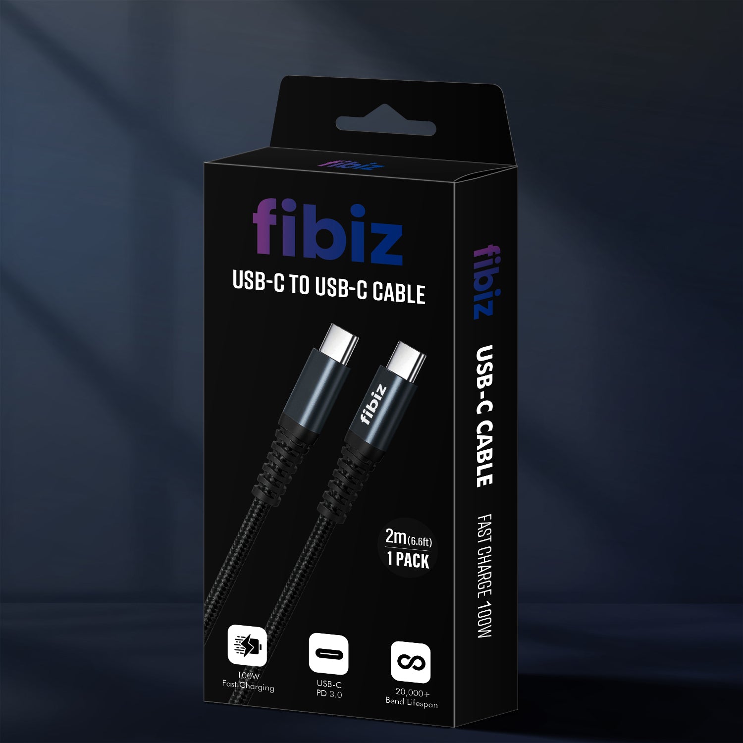 FIBIZ USB-C to USB-C Charging Cable – 2 m, 100 W (Single Pack)